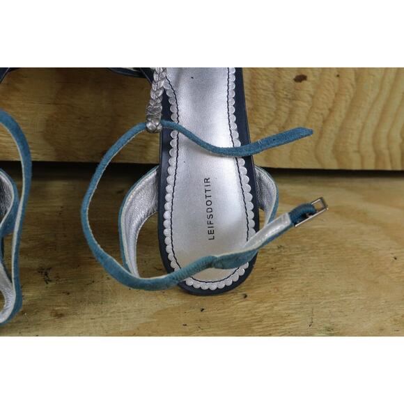 Anthropologie Leifsdottir Womens 7B Blue Suede T-Strap Lunar Puzzle 4" Buckle - Picture 8 of 9